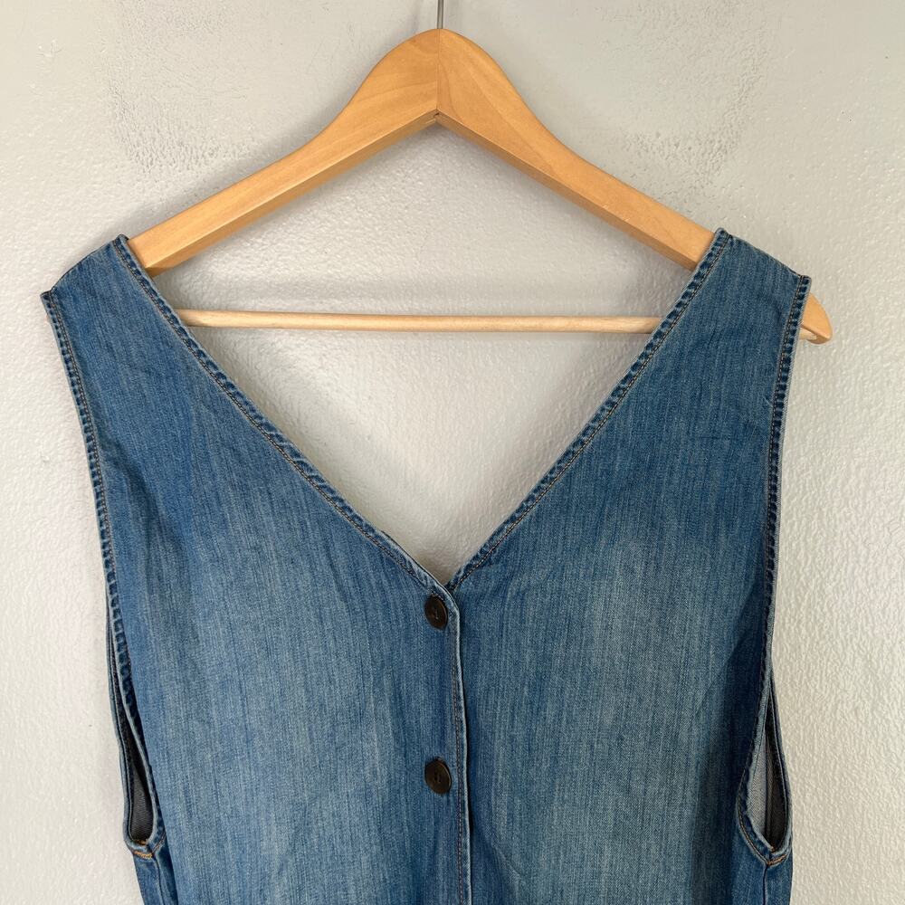 Pendleton Chambray Denim Jumpsuit Women’s M Wide Leg Belted 100% Cotton V-Neck - Picture 4 of 12